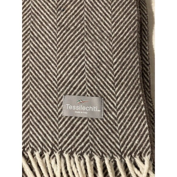 Tessilechiti Fringe Blanket Throw Brown Beige Stripe Made in Italy - Picture 5 of 5